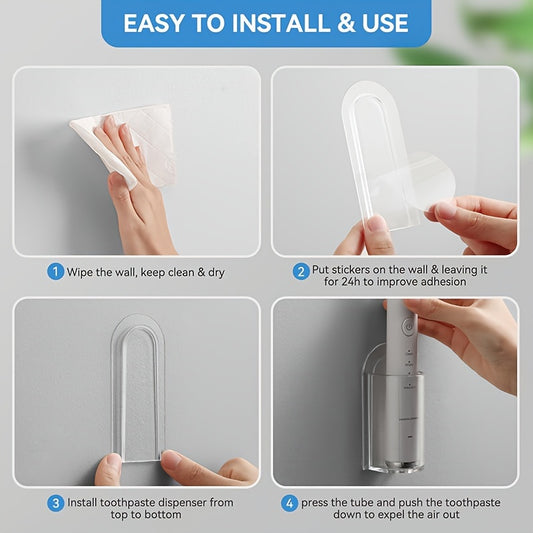 Wall-Mounted Electric Toothbrush Holder with Self-Adhesive Installation - Transparent Durable Plastic Bathroom Organizer, Space-Saving Modern Design for Electric & Manual Toothbrushes, Bathroom Accessories