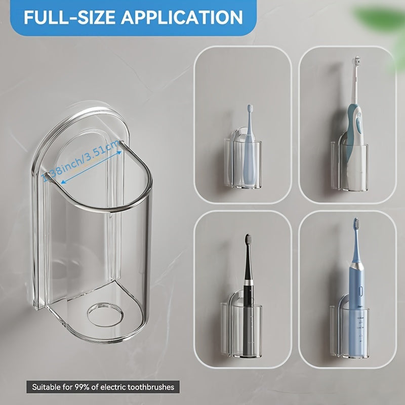 Wall-Mounted Electric Toothbrush Holder with Self-Adhesive Installation - Transparent Durable Plastic Bathroom Organizer, Space-Saving Modern Design for Electric & Manual Toothbrushes, Bathroom Accessories